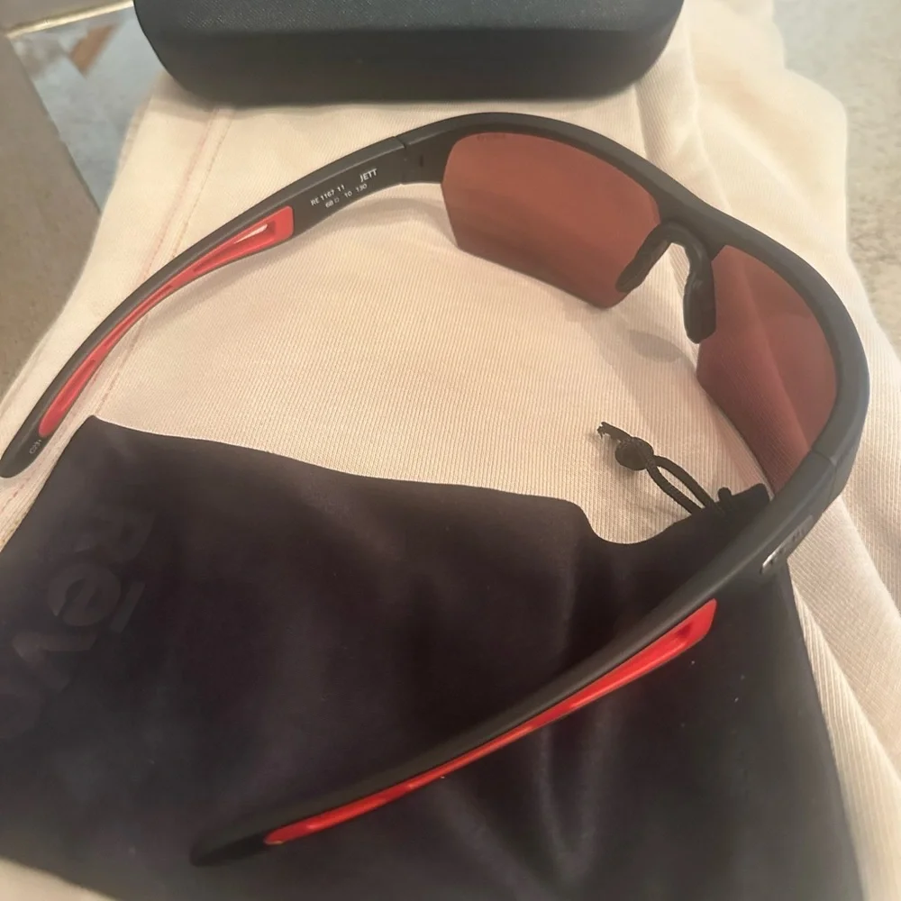 Mens RĒVO Sunglasses with Black Frame and Red Accents - Picture 1 of 3